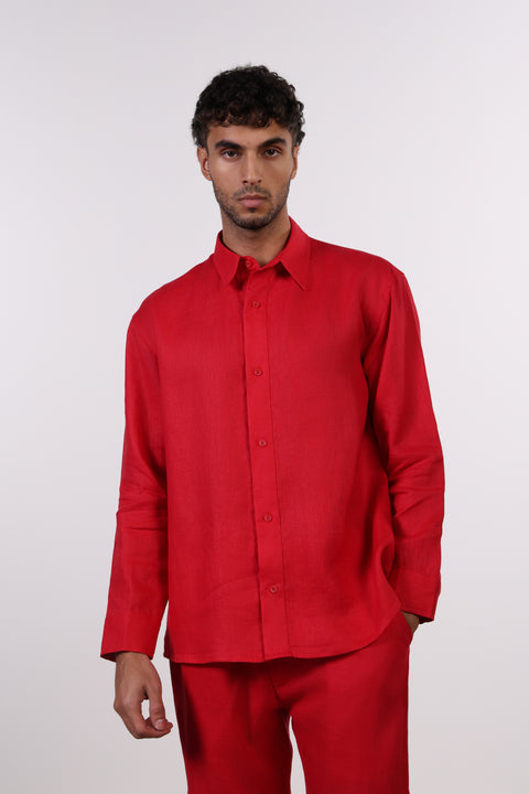 THE CLASSIC LINEN LONG SLEEVE SET  — MENS RED
