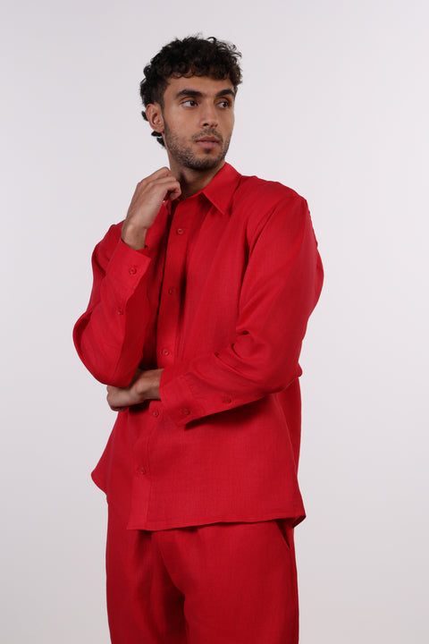 THE CLASSIC LINEN LONG SLEEVE SHIRT  — MENS RED