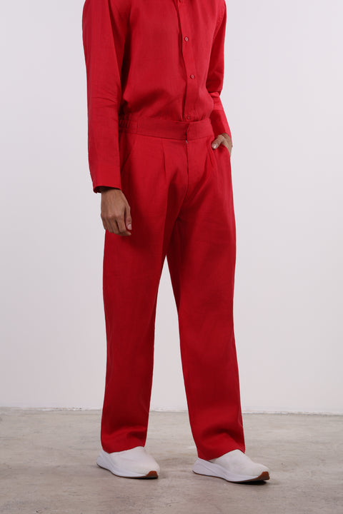 THE CLASSIC LINEN LONG SLEEVE SET  — MENS RED