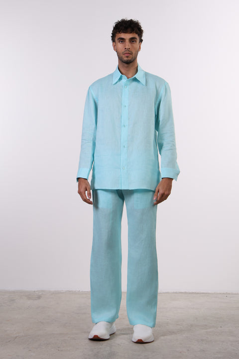 THE CLASSIC LINEN LONG SLEEVE SET  — MENS TEAL
