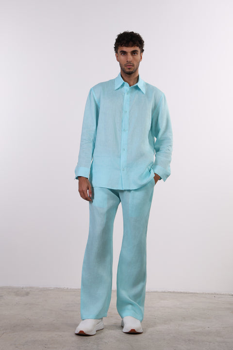 THE CLASSIC LINEN LONG SLEEVE SHIRT  — MENS TEAL