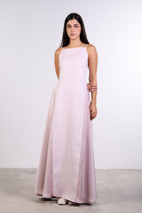 SILK PANEL LINEN DRESS — WOMENS PINK