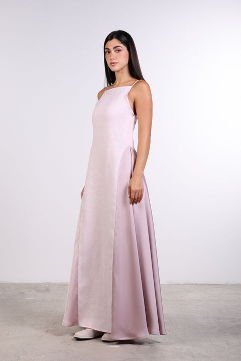 SILK PANEL LINEN DRESS — WOMENS PINK