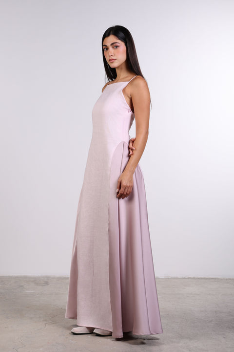 SILK PANEL LINEN DRESS — WOMENS PINK