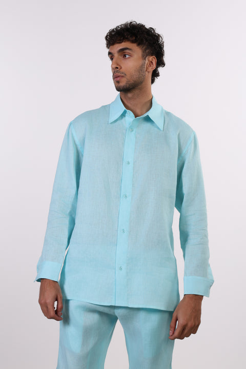 THE CLASSIC LINEN LONG SLEEVE SHIRT  — MENS TEAL