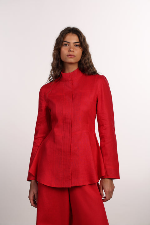 THE SIGNATURE LINEN SHIRT  — WOMENS RED