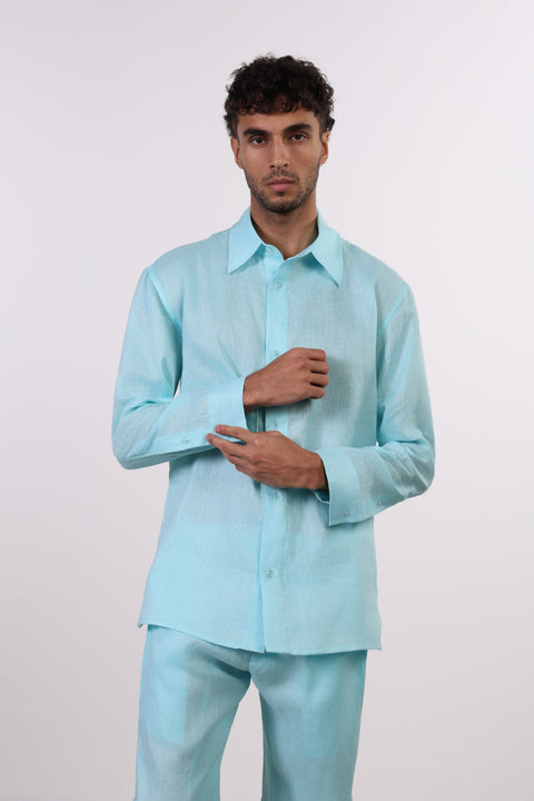 THE CLASSIC LINEN LONG SLEEVE SET  — MENS TEAL