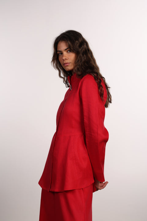 THE SIGNATURE LINEN SHIRT  — WOMENS RED