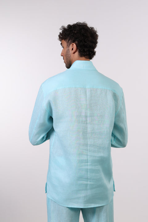 THE CLASSIC LINEN LONG SLEEVE SHIRT  — MENS TEAL