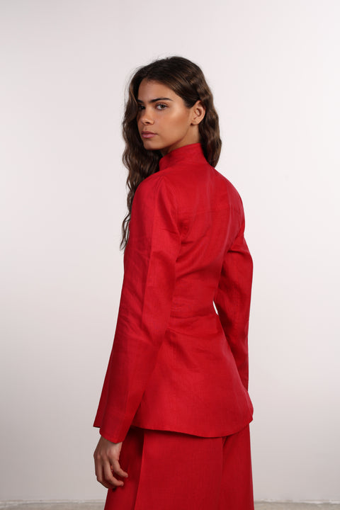 THE SIGNATURE LINEN SHIRT  — WOMENS RED
