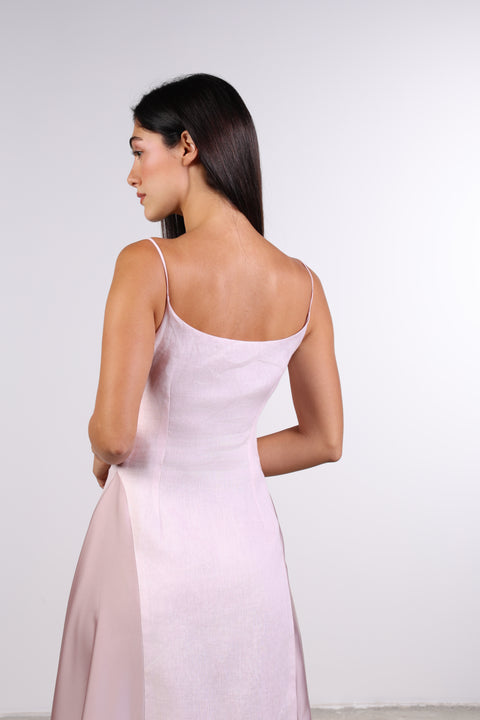 SILK PANEL LINEN DRESS — WOMENS PINK