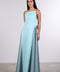 SILK PANEL LINEN DRESS — WOMENS TEAL