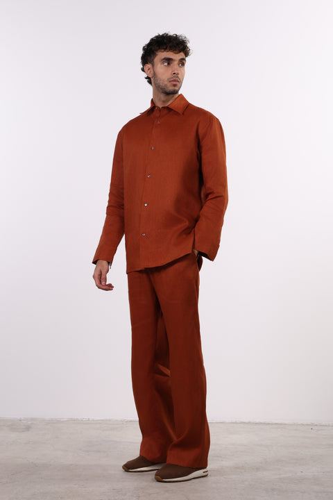 THE CLASSIC LINEN LONG SLEEVE SET  — MENS BURNT ORANGE