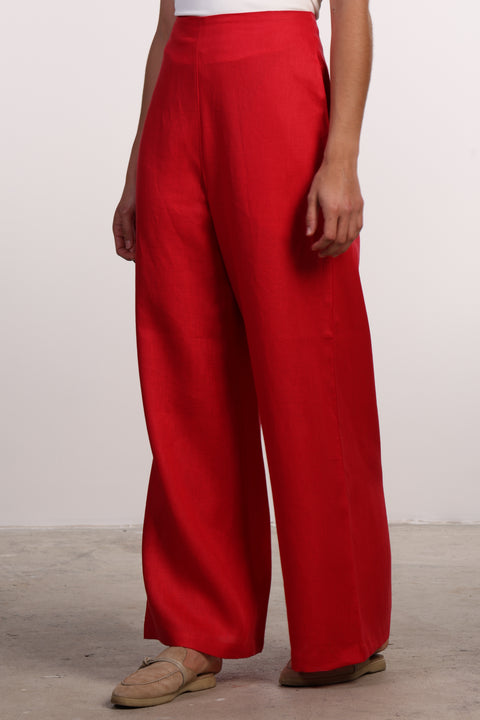 THE SIGNATURE LINEN PANTS — WOMENS RED