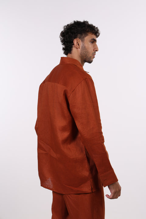 THE CLASSIC LINEN LONG SLEEVE SHIRT  — MENS BURNT ORANGE