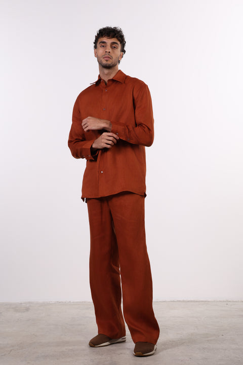 THE CLASSIC LINEN LONG SLEEVE SET  — MENS BURNT ORANGE