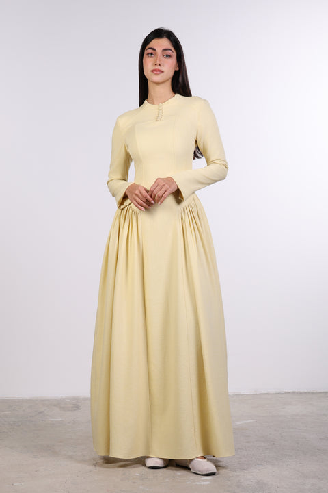 PANELLED MAXI DRESS FULL SLEEVES — WOMENS YELLOW
