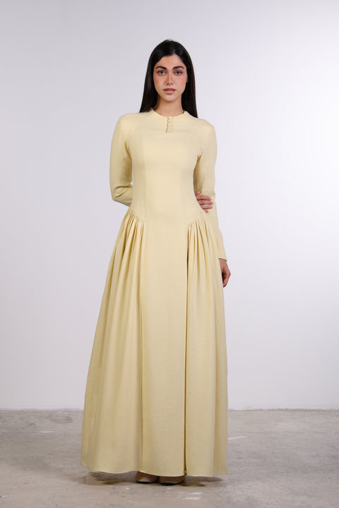 PANELLED MAXI DRESS FULL SLEEVES — WOMENS YELLOW