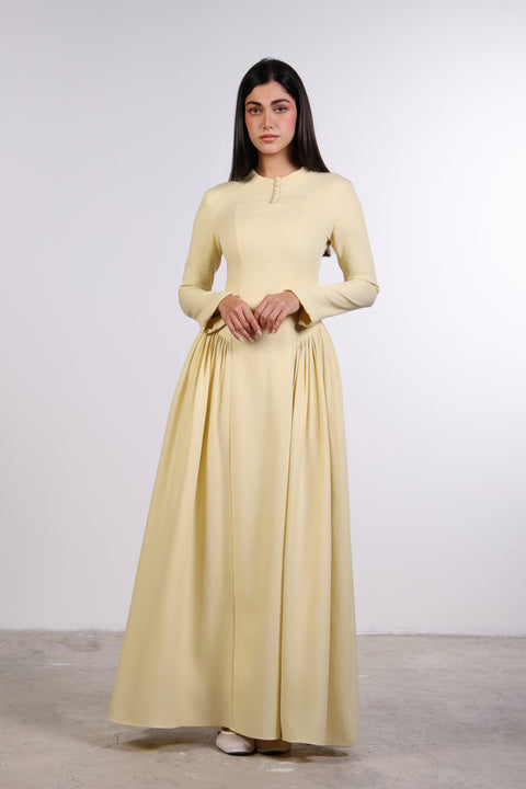 PANELLED MAXI DRESS FULL SLEEVES — WOMENS YELLOW