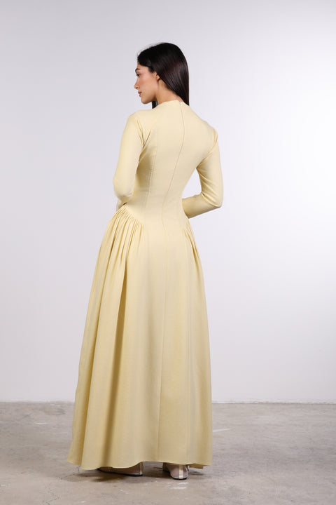 PANELLED MAXI DRESS FULL SLEEVES — WOMENS YELLOW