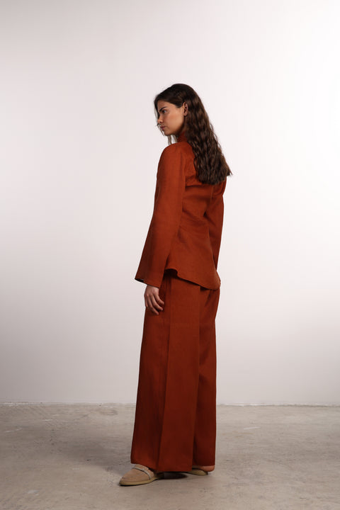 THE SIGNATURE LINEN PANTS — WOMENS BURNT ORANGE