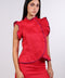 SILK TRIMMED LINEN SHIRT — WOMENS RED
