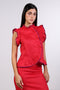 SILK TRIMMED LINEN SHIRT — WOMENS RED