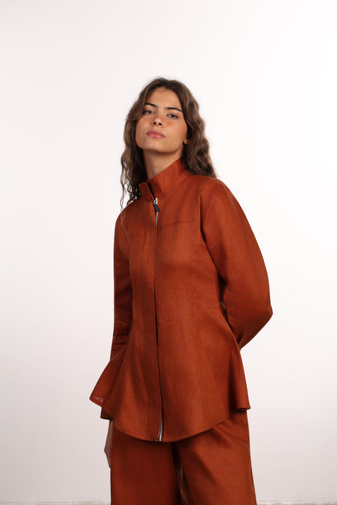 THE SIGNATURE LINEN SHIRT  — WOMENS BURNT ORANGE