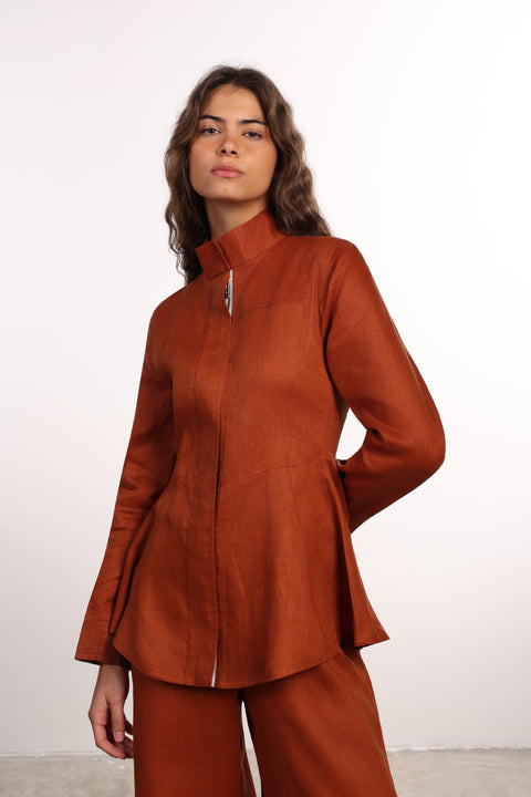 THE SIGNATURE LINEN SHIRT  — WOMENS BURNT ORANGE