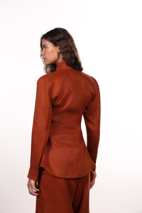 THE SIGNATURE LINEN SHIRT  — WOMENS BURNT ORANGE