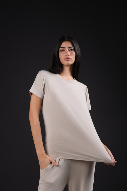 ON CALL TOP HALF SLEEVE — IN TAUPE