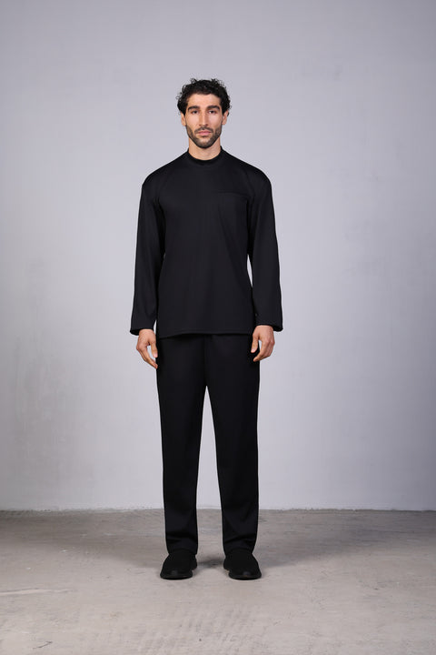 FLEX SHIRT FULL SLEEVES HIGH NECK SET — MENS BLACK