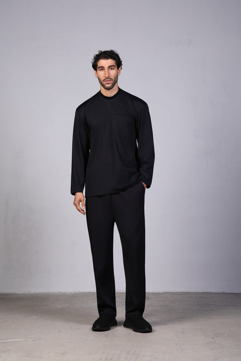 FLEX SHIRT FULL SLEEVES HIGH NECK SET — MENS BLACK