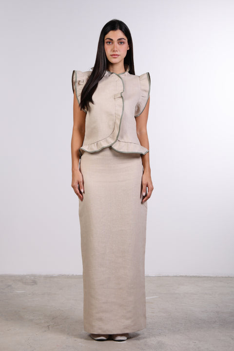 SILK TRIMMED LINEN SHIRT — WOMENS BEIGE