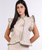 SILK TRIMMED LINEN SHIRT — WOMENS BEIGE