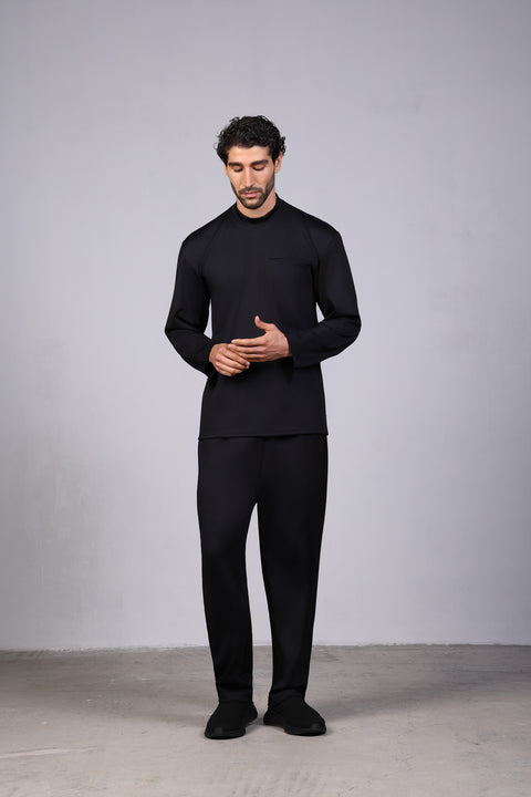 FLEX SHIRT FULL SLEEVES HIGH NECK SET — MENS BLACK
