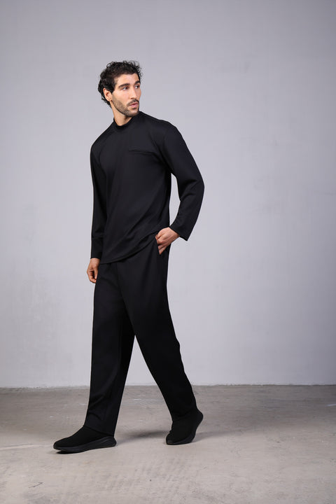 FLEX SHIRT FULL SLEEVES HIGH NECK — MENS BLACK
