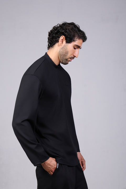 FLEX SHIRT FULL SLEEVES HIGH NECK — MENS BLACK