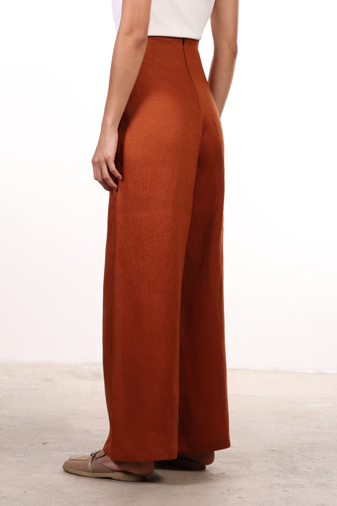 THE SIGNATURE LINEN PANTS — WOMENS BURNT ORANGE