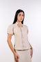 TIE-NECK LINEN SHIRT — WOMENS BEIGE