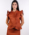 SILK TRIMMED LINEN SHIRT — WOMENS BURNT ORANGE