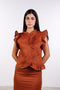 SILK TRIMMED LINEN SHIRT — WOMENS BURNT ORANGE