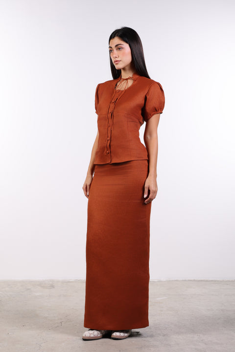 PENCIL LINEN SKIRT — WOMENS BURNT ORANGE