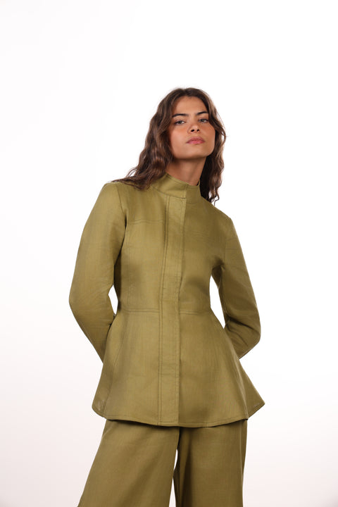 THE SIGNATURE LINEN SHIRT  — WOMENS OLIVE GREEN