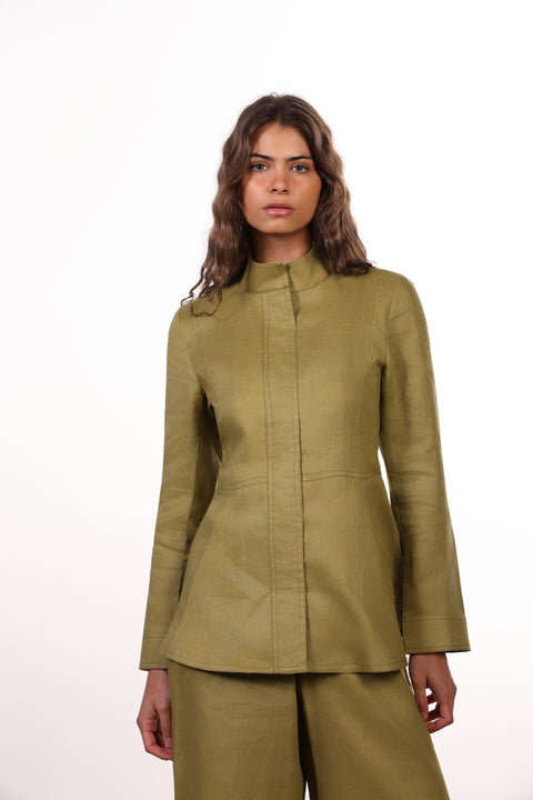 THE SIGNATURE LINEN SHIRT  — WOMENS OLIVE GREEN