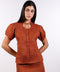 TIE-NECK LINEN SHIRT — WOMENS BURNT ORANGE