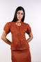 TIE-NECK LINEN SHIRT — WOMENS BURNT ORANGE