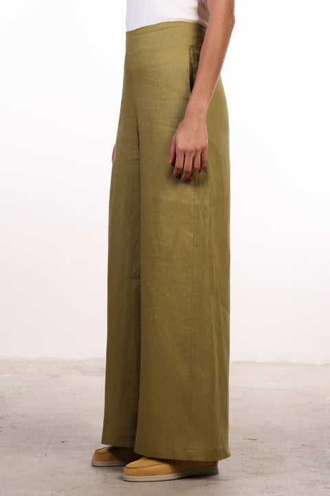 THE SIGNATURE LINEN PANTS — WOMENS OLIVE GREEN