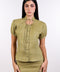 TIE-NECK LINEN SHIRT — WOMENS MOSS GREEN