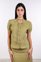 TIE-NECK LINEN SHIRT — WOMENS MOSS GREEN